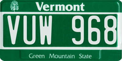 VT license plate VUW968