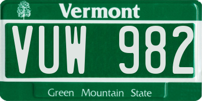 VT license plate VUW982