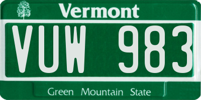 VT license plate VUW983