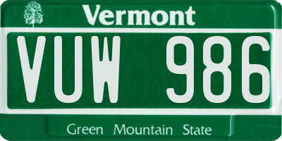 VT license plate VUW986