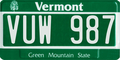 VT license plate VUW987