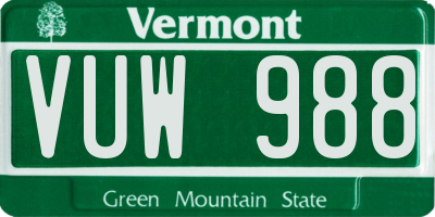 VT license plate VUW988