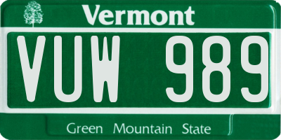 VT license plate VUW989