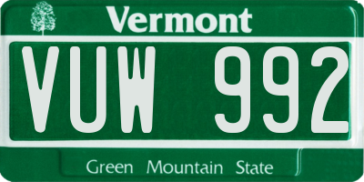 VT license plate VUW992
