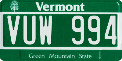 VT license plate VUW994