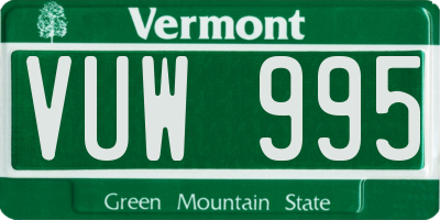 VT license plate VUW995