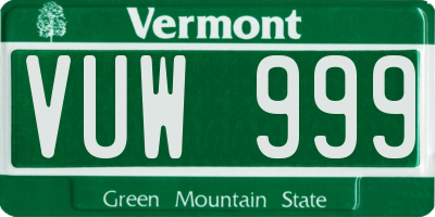 VT license plate VUW999