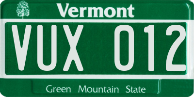 VT license plate VUX012