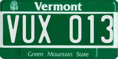 VT license plate VUX013