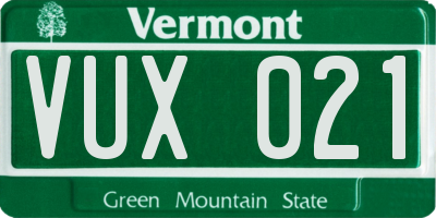 VT license plate VUX021