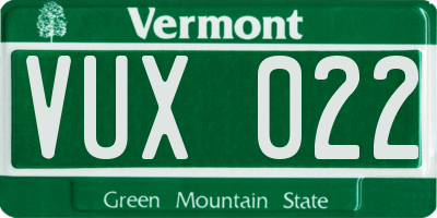 VT license plate VUX022