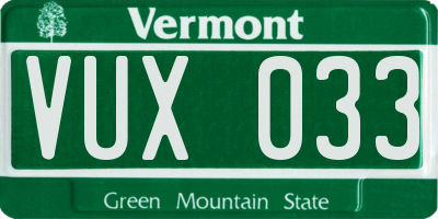 VT license plate VUX033