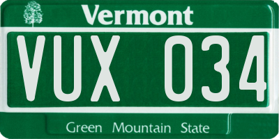 VT license plate VUX034