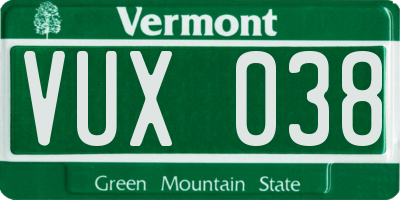 VT license plate VUX038