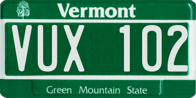 VT license plate VUX102