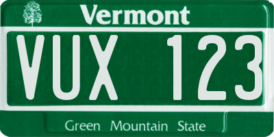 VT license plate VUX123