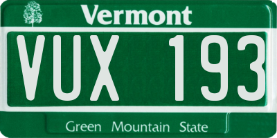VT license plate VUX193