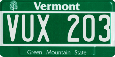 VT license plate VUX203