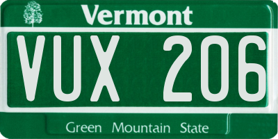 VT license plate VUX206