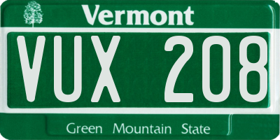 VT license plate VUX208