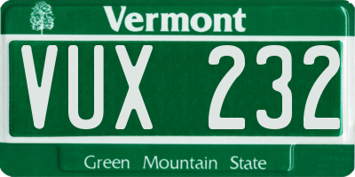 VT license plate VUX232