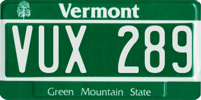 VT license plate VUX289
