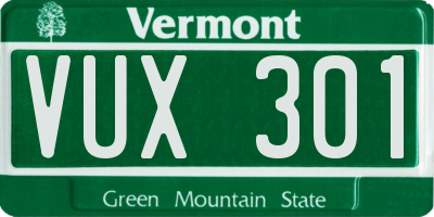 VT license plate VUX301