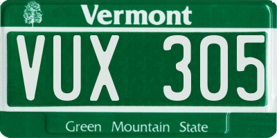 VT license plate VUX305