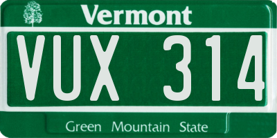 VT license plate VUX314