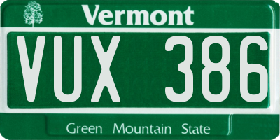 VT license plate VUX386
