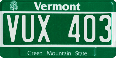 VT license plate VUX403