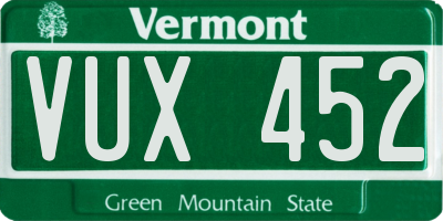 VT license plate VUX452