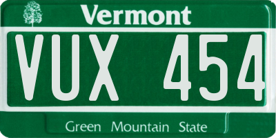 VT license plate VUX454