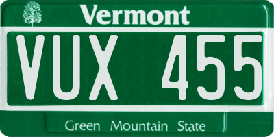 VT license plate VUX455