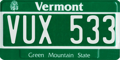 VT license plate VUX533