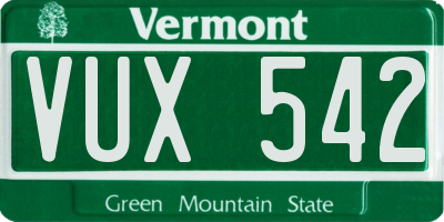 VT license plate VUX542