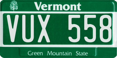 VT license plate VUX558