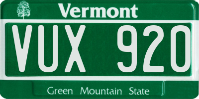 VT license plate VUX920