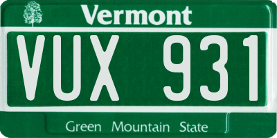 VT license plate VUX931