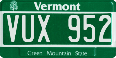 VT license plate VUX952