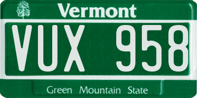 VT license plate VUX958