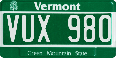 VT license plate VUX980