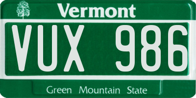 VT license plate VUX986