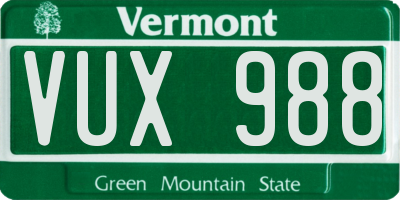 VT license plate VUX988