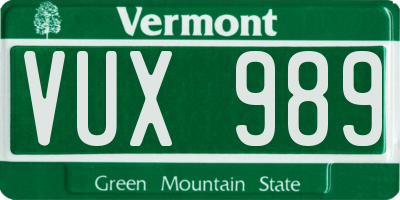 VT license plate VUX989