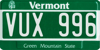 VT license plate VUX996