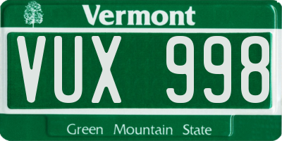 VT license plate VUX998