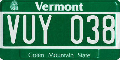 VT license plate VUY038