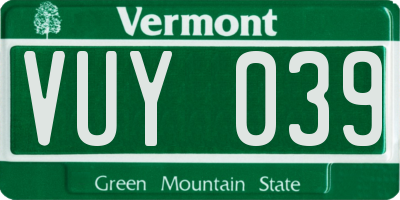 VT license plate VUY039