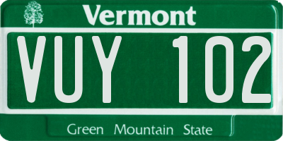 VT license plate VUY102